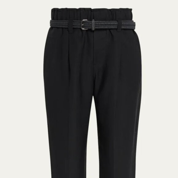 Brunello Cucinelli Linen Pants Black Elastic Waist Pull On Relaxed Luxury Size 4 - Picture 2 of 9